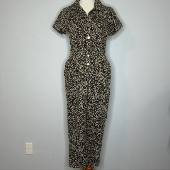 Kittenish Pants - Kittenish- Cheetah Print Denim Jumpsuit w/Pockets + Belt